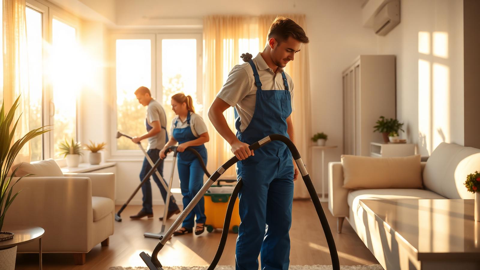 Professional cleaning team at work